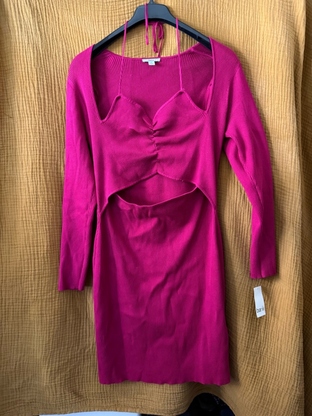 Bar III Magenta Long Sleeve Cutout Knit Dress